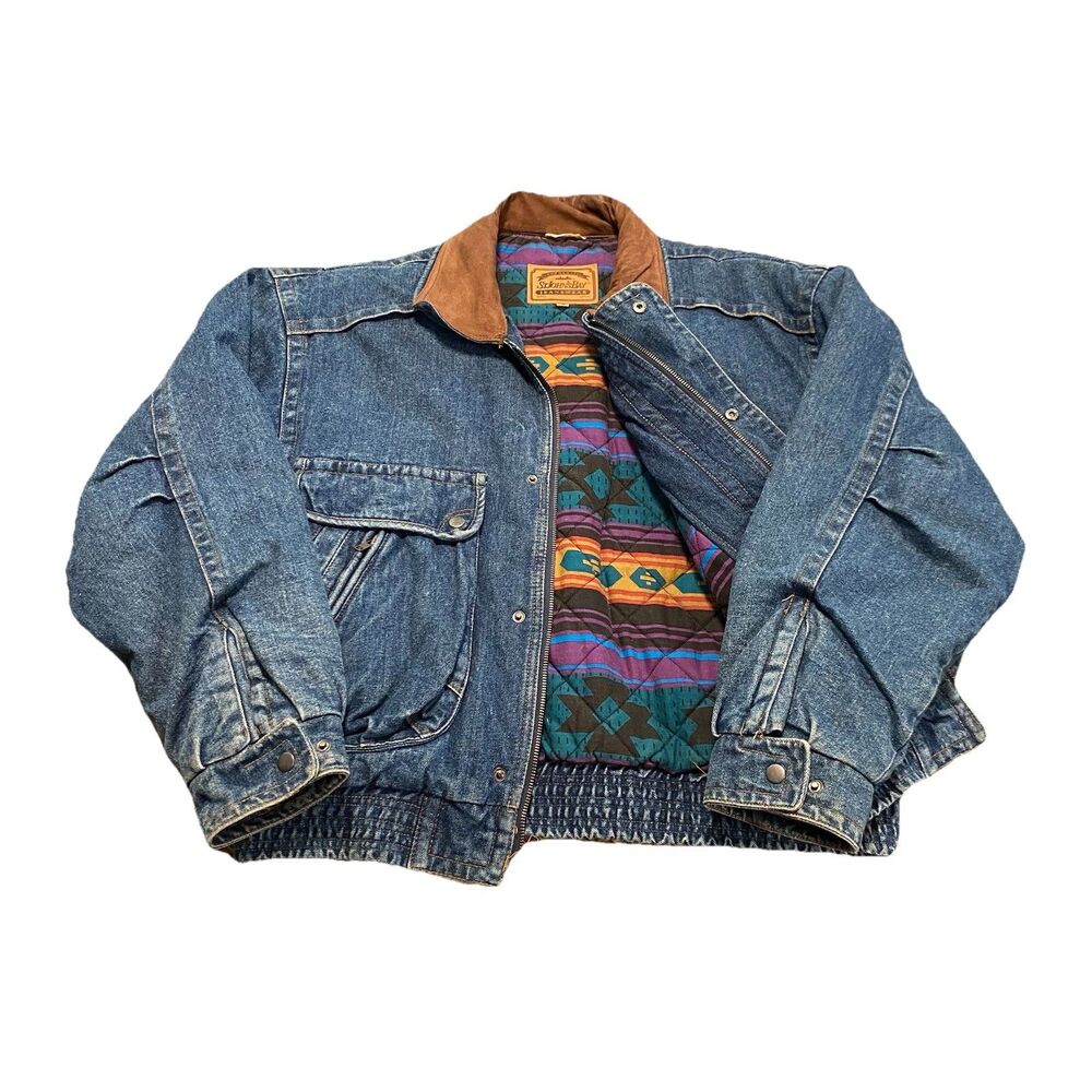 Vintage St. John’s Bay Denim Jacket Aztec Lined Jean Coat Western 90s Grunge M